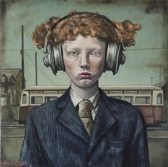 At The Bus Stop — painting by Allen Egan